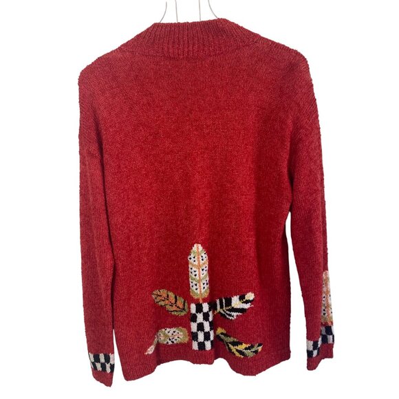 Vintage South Cotton Orange Cardigan Sweater Large Leaf Pattern Cottagecore - Picture 6 of 8